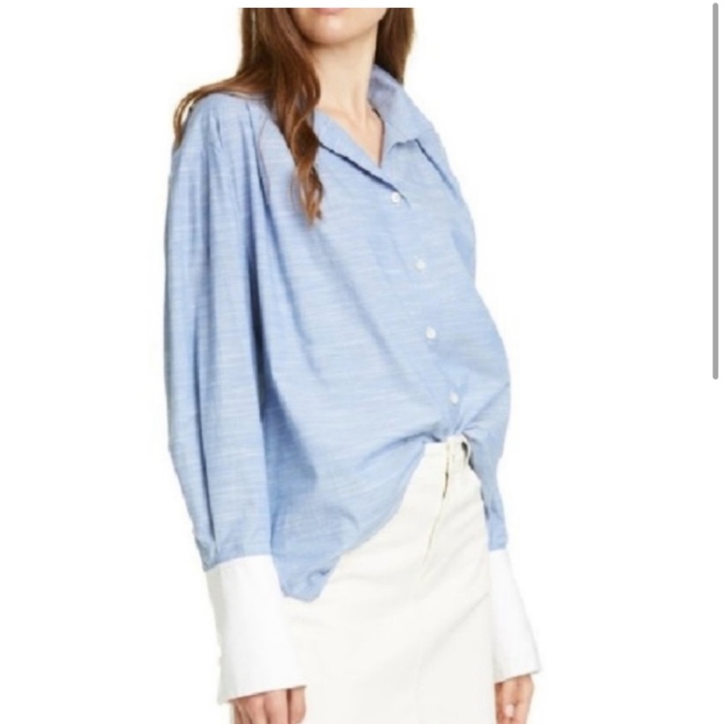 Frame Denim Light Blue Shirt With White Trim